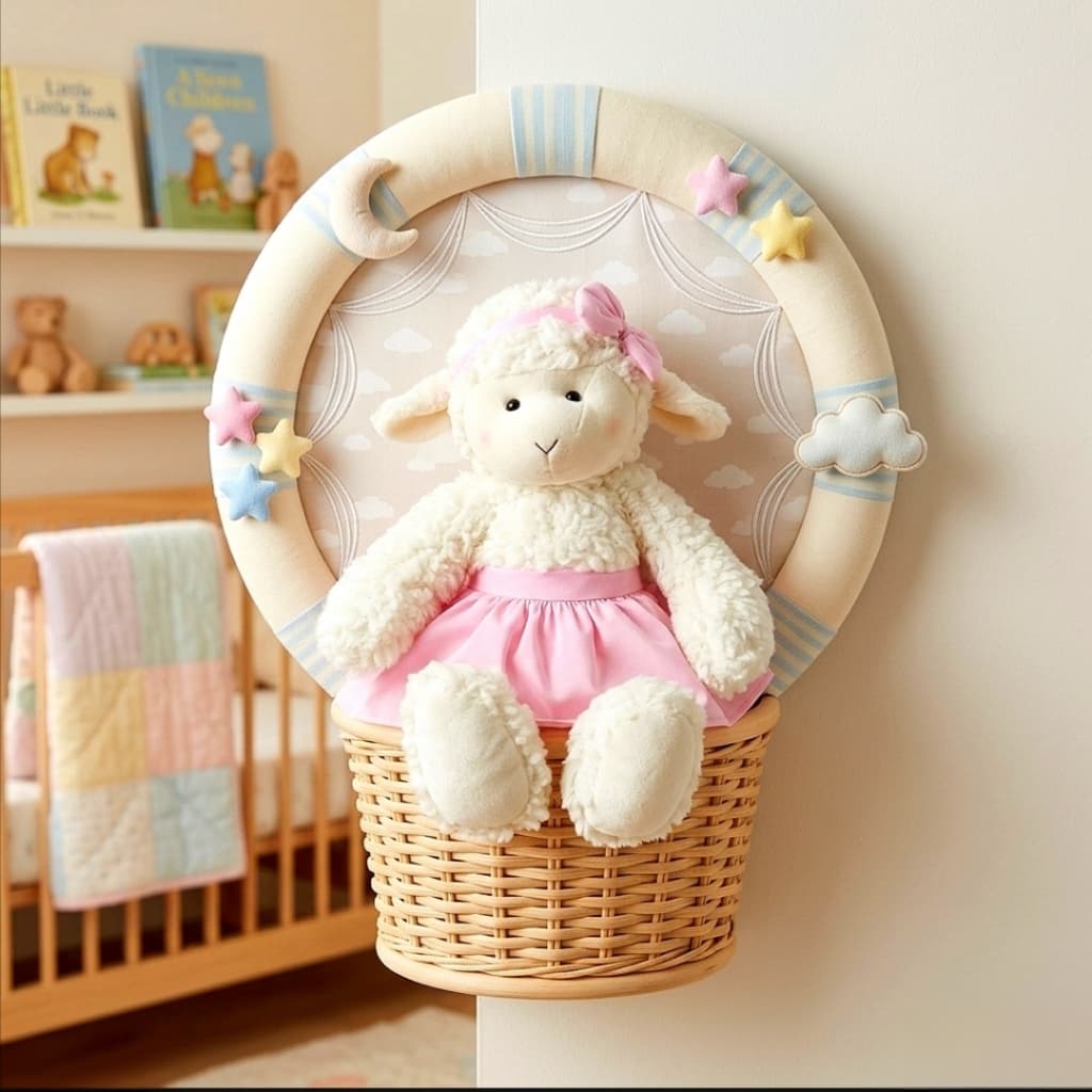 Ovelhinha De Pelúcia 35cm Com Vestido E Laço Infantil Presente Fofo