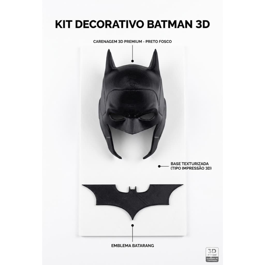 Quadro Batman 3D Premium - Decorativo Geek - 17cm x 10cm Mascara Batman Quarto Setup Gamer Decoração