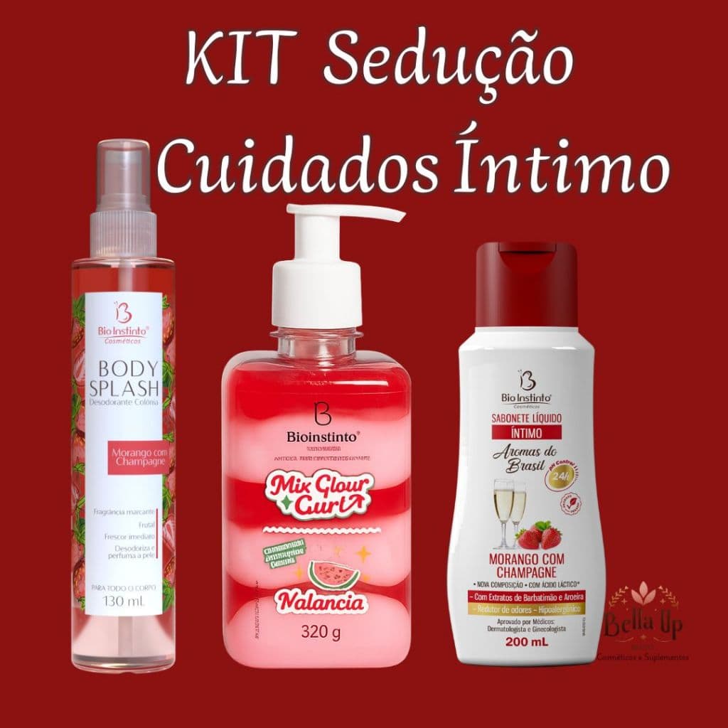 Kit Banho Sedução Bio Instinto - Sabonete Intimo + Body Splash +   Esfoliante Corpo e Rosto