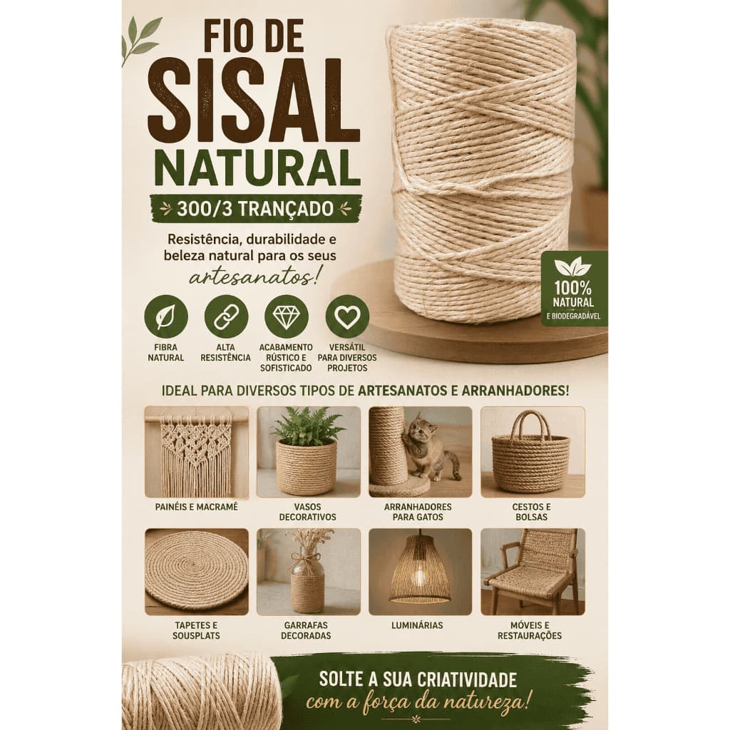 Fio De Sisal Barbante Artesanato Em Geral 85mts 300/3 Decoração Brindes Presentes Lembranças Festa