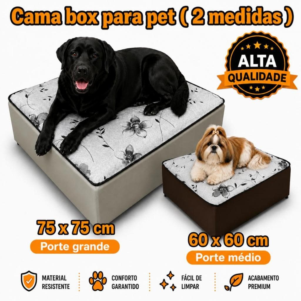 Cama Box Pet Conforto Cães e Gatos Pequeno e Médio Porte Almofada Macia Durável