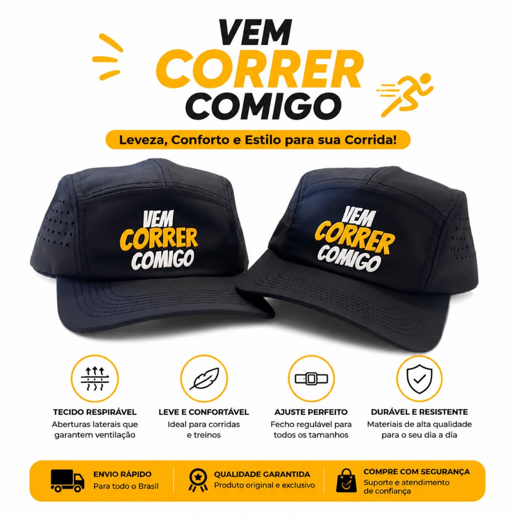 Boné Masculino Five Panel Bordado Malha Unissex Corrida Ciclismo Chapéu Vemcorrercomigo