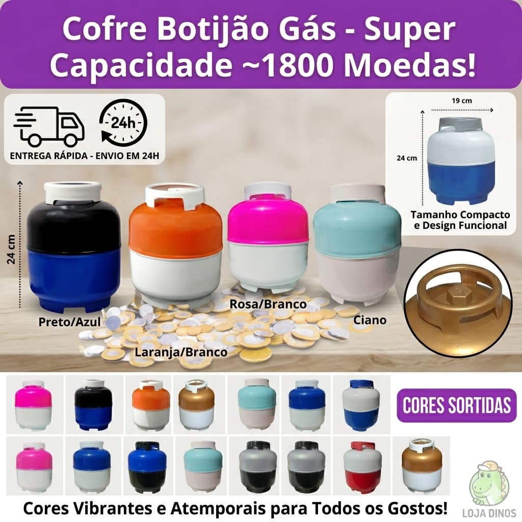 Cofrinho Moedas Poupança Botijão  24cm Colorido Resistente