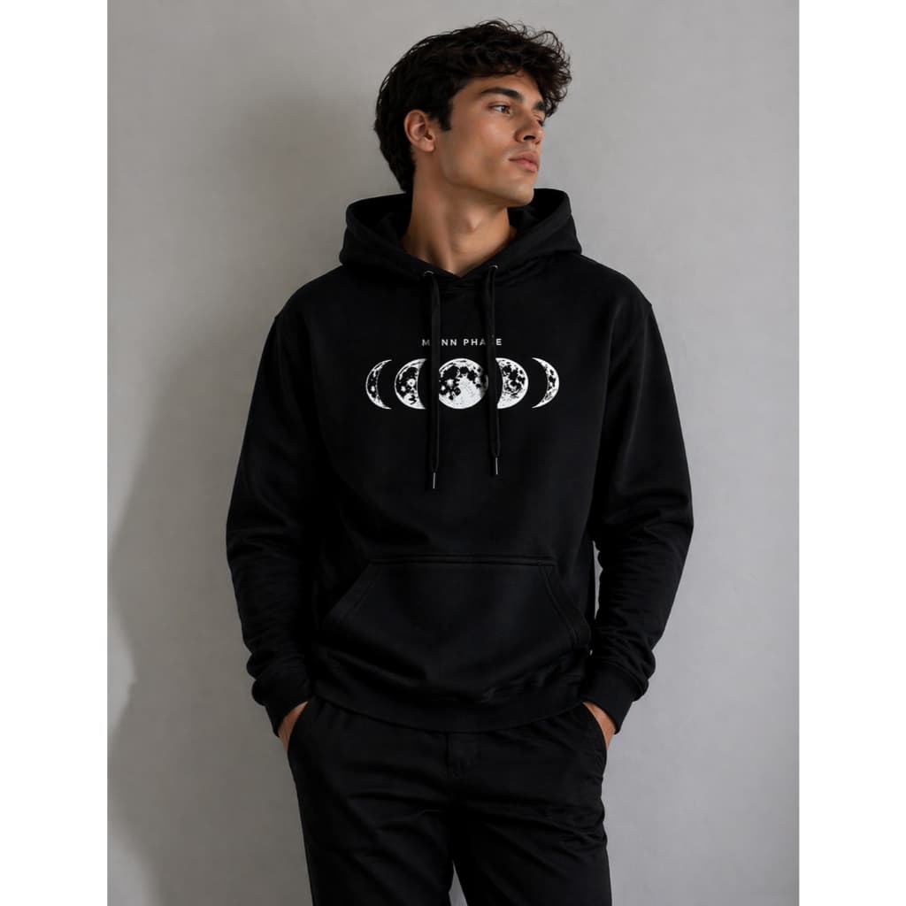 Blusa De Frio Fases Lua Feminino Moletom Macio Em Algodão Com Bolso e Capuz