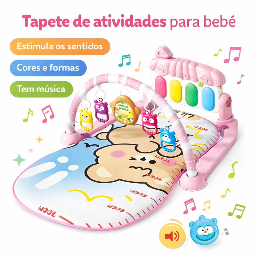 Tapete Sensorial Musical Infantil Piano Didatico Educativo Rosa