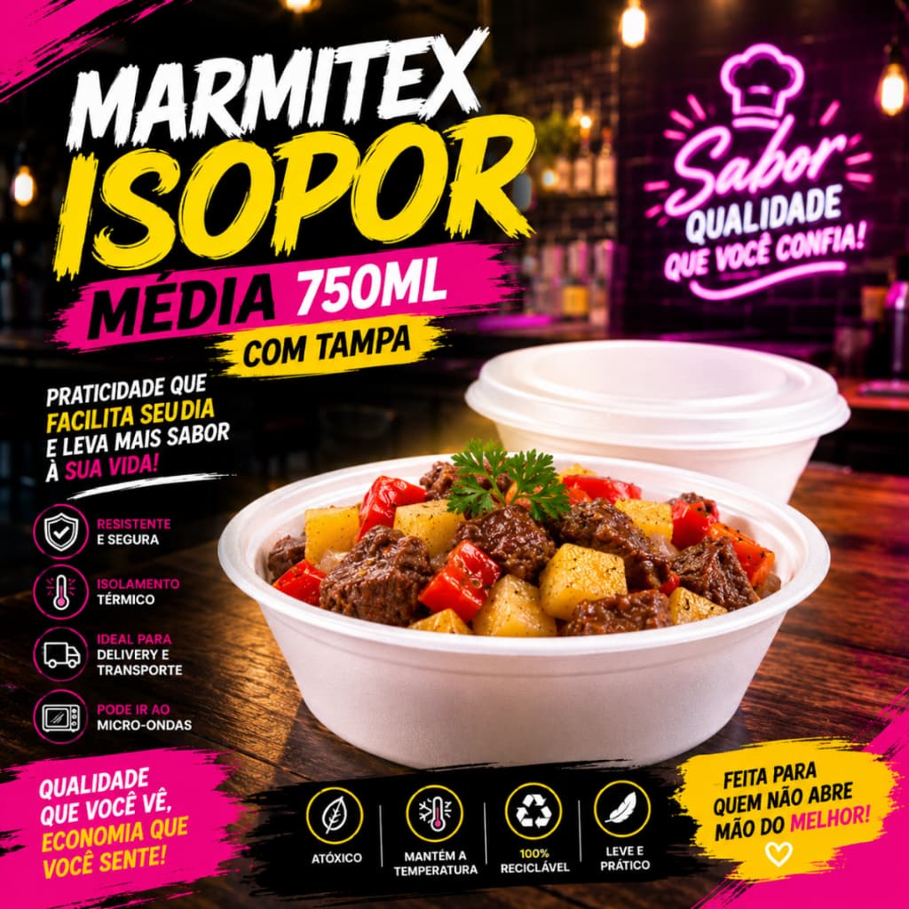 MARMITEX ISOPOR MARMITA QUENTINHA 750ML MÉDIA COM TAMPA