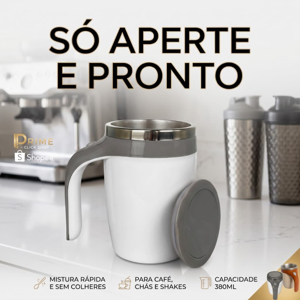 Caneca Mixer Elétrica Aço Inox Automática 380ml Café Shakes Chá Whey Térmica