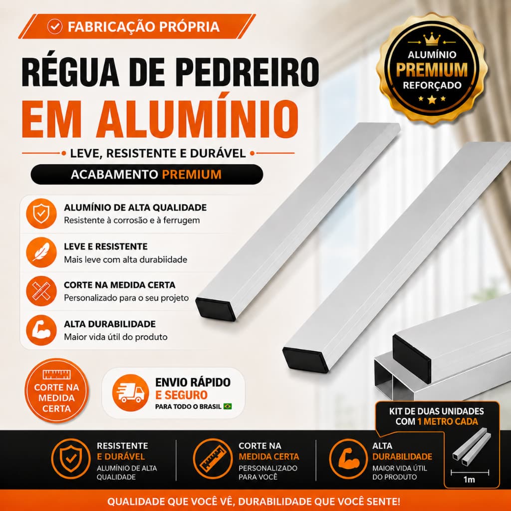 Kit 2 Réguas de Pedreiro em Alumínio 1m Cada Nivelamento Construção Profissional Total 2 Metros