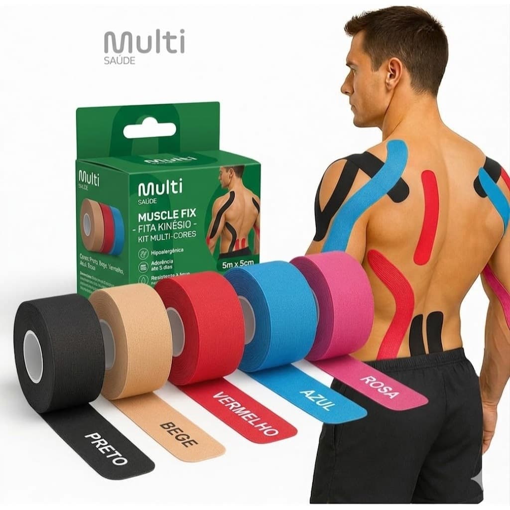 Fita Kinesio Tape 5m Bandagem Elástica Terapêutica Muscular Impermeável Alta Fixação Profissional