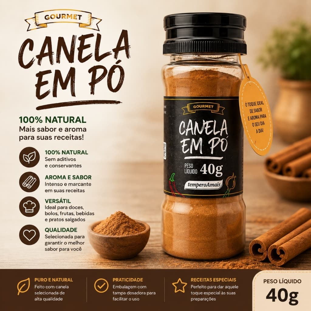 Canela em Pó Qualidade Canela Sabor Tempero A mais Cozinha