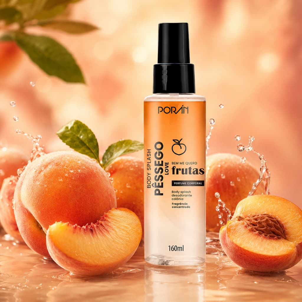 Body Splash Deo Colônia Corporal Spray Pêssego Love Porán Bem Me Quero Frutas 160mL