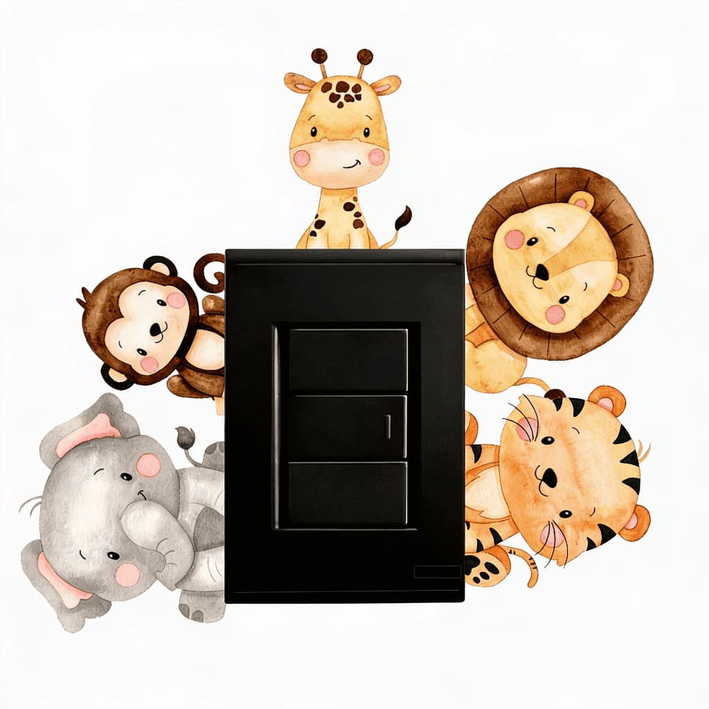 Adesivo Decorativo Safari Para Interruptor – Animais Selvagens Infantil Para Quarto