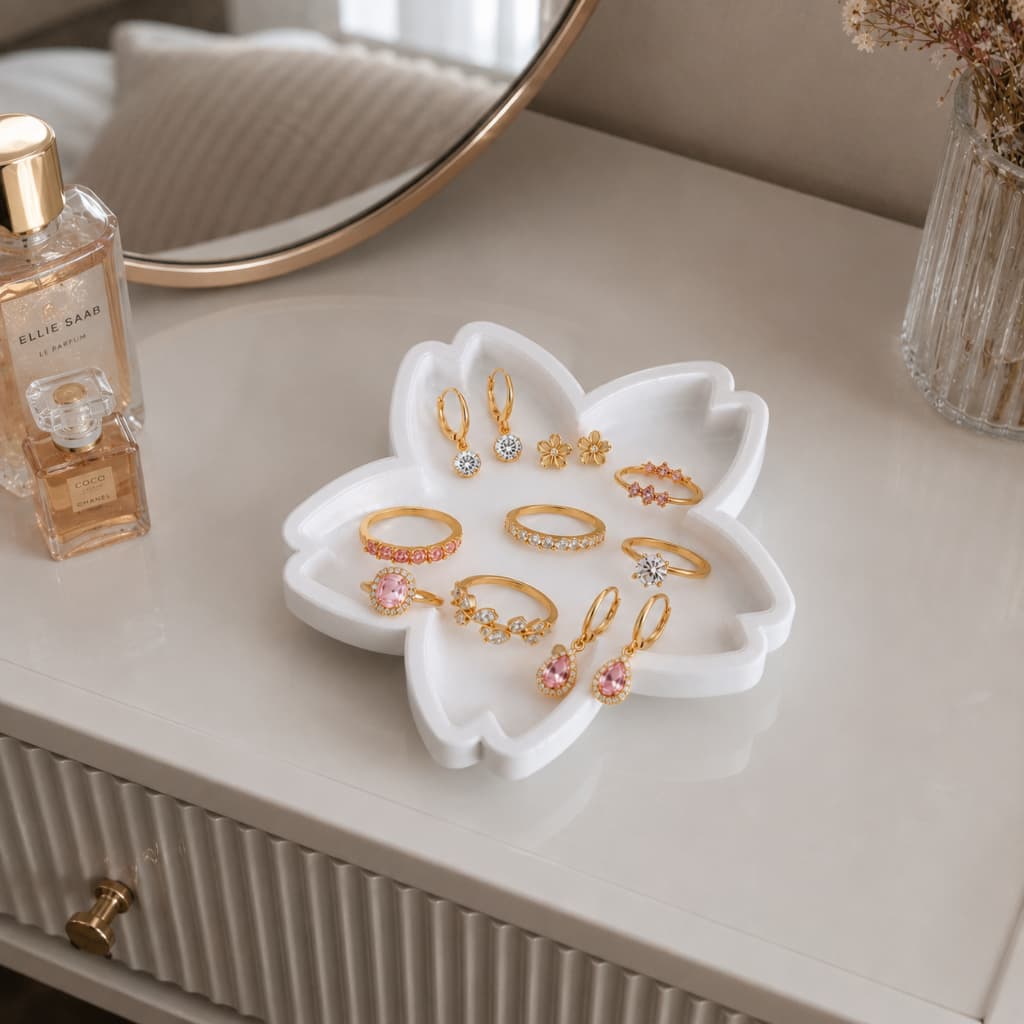 Bandeja Decorativa Porta Jóias Bijuterias Minimalista Flor