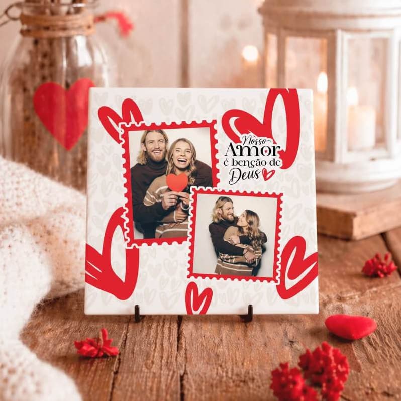 Azulejo Personalizado com Foto Casal 15x15 e 20x20 Presente Romântico Especial