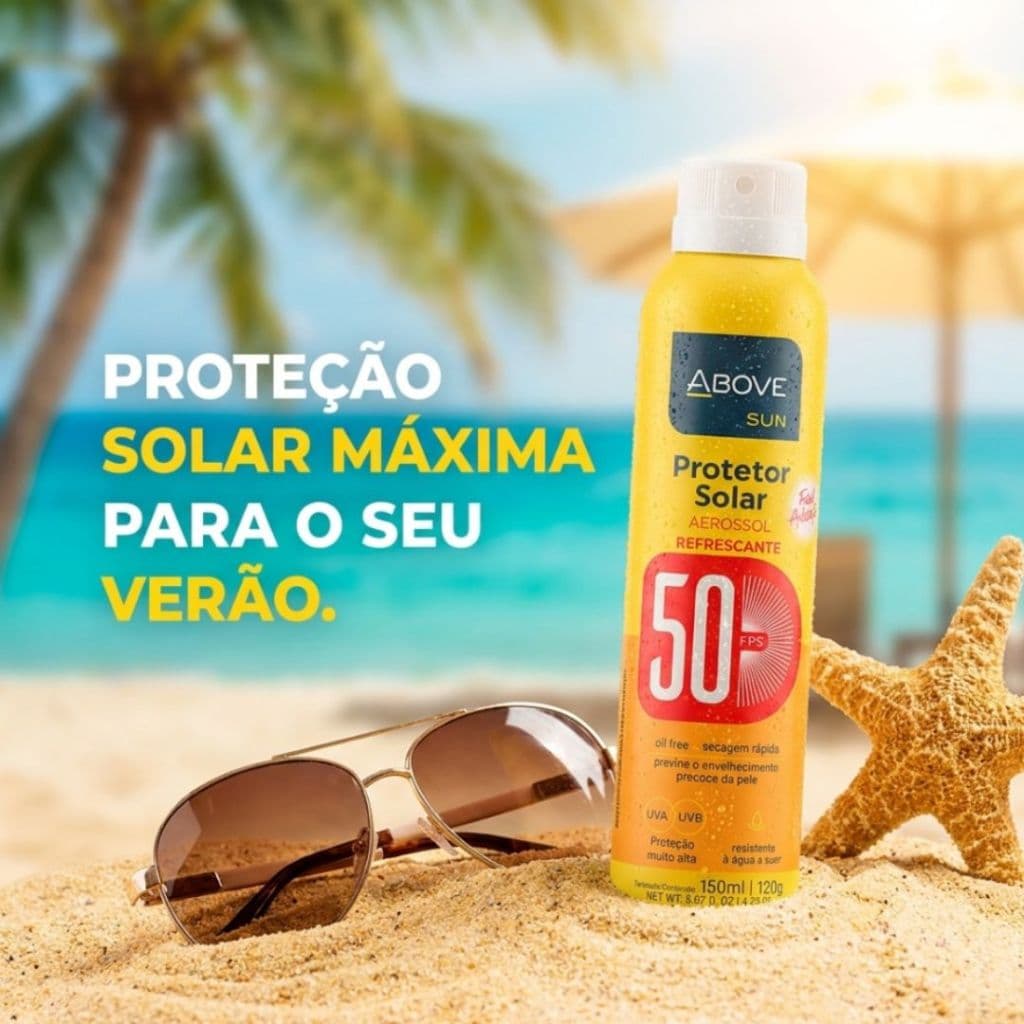 Protetor Solar Aerosol Above Sun FPS 30 / 50 / 80 Toque Seco Filtro Solar Corporal Spray 150ml