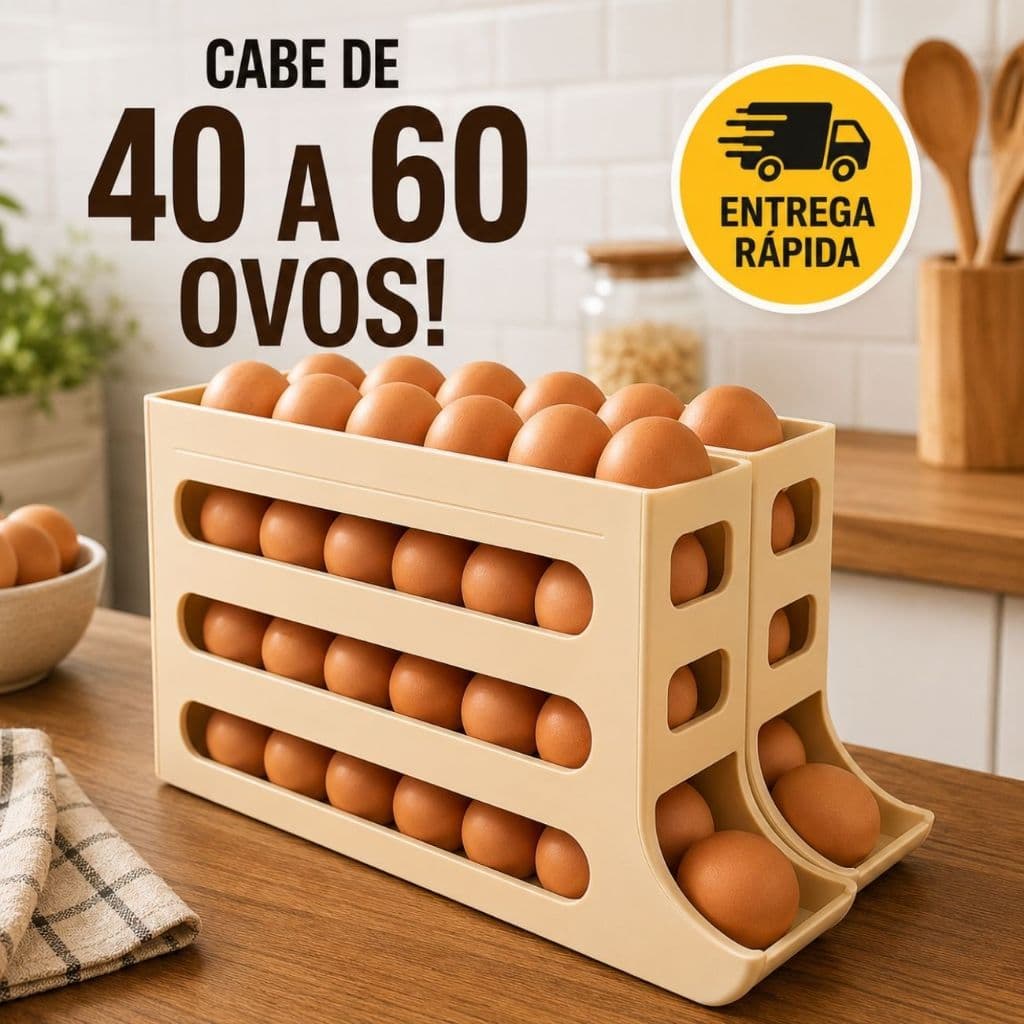 Kit 2 Porta Ovos Organizador Rolante Geladeira 40 - 60 Ovos Dispenser Suporte para Ovos Gaveteiro
