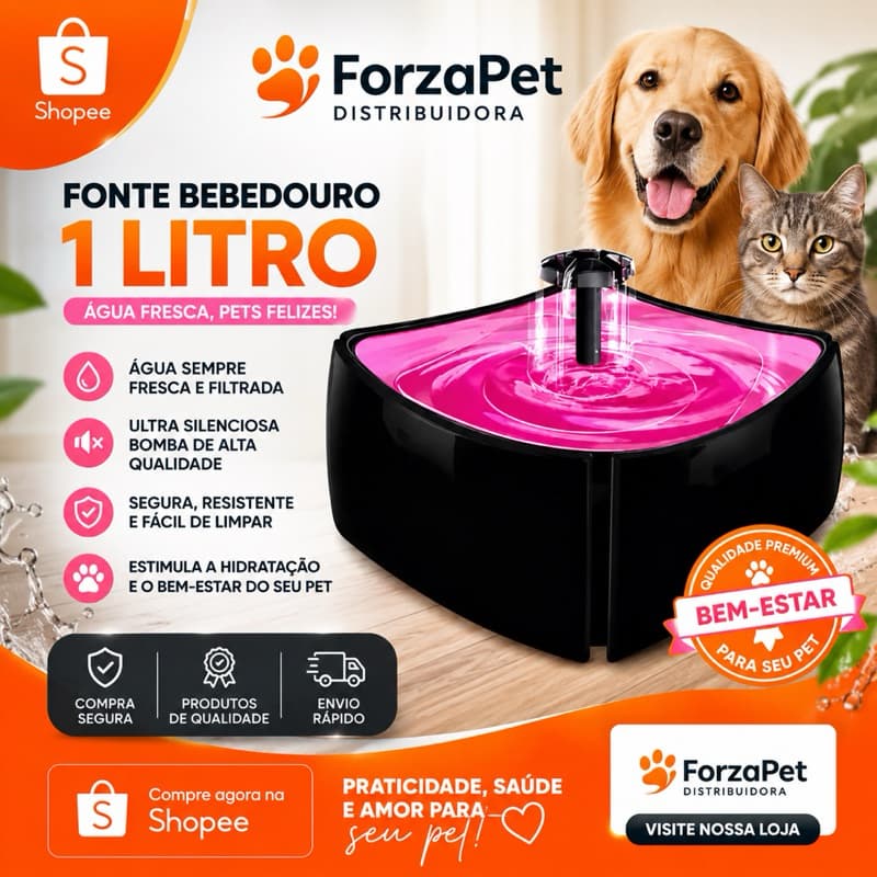 Fonte Água Para Cachorro e Gato 1L Automática Bomba Silenciosa ForzaPet