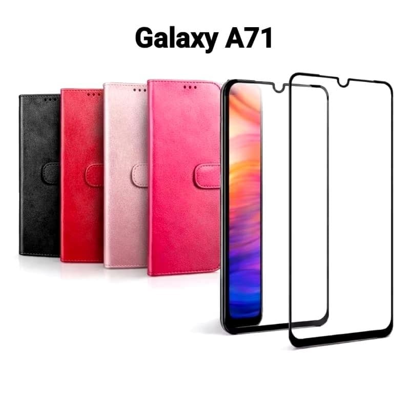 Kit Capinha Capa Carteira + película de vidro 3D Samsung Galaxy A71