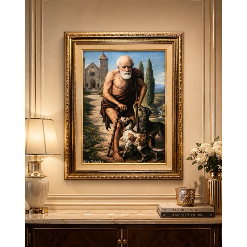 Quadro São Lázaro  – Quadro Resinado – 50x40 – Moldura Dourada