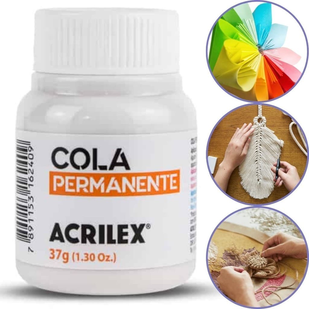 Cola Permanente Acrilex 37g - Papelaria Base de Corte Stencil Molde de Laço