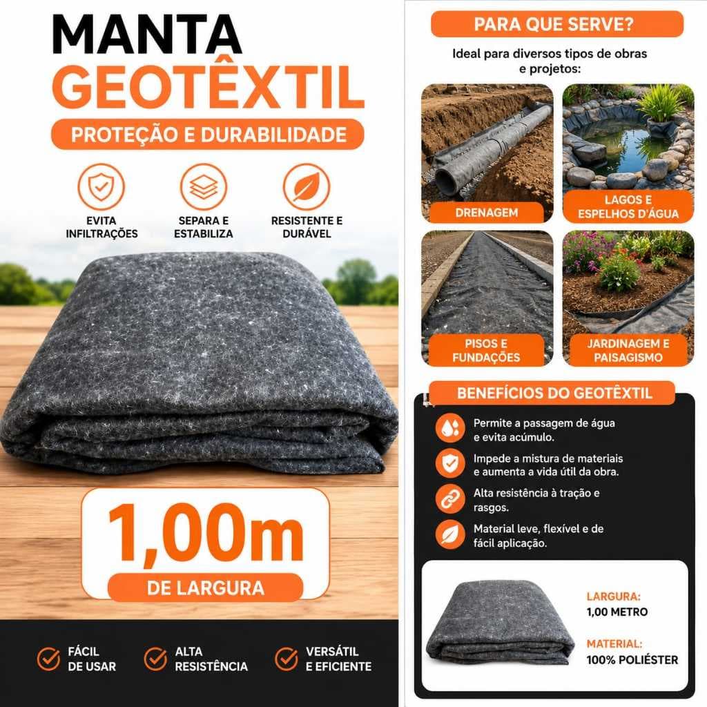 Manta Geotêxtil Bidim 1x1m Drenagem Jardim Vasos Hortas Paisagismo