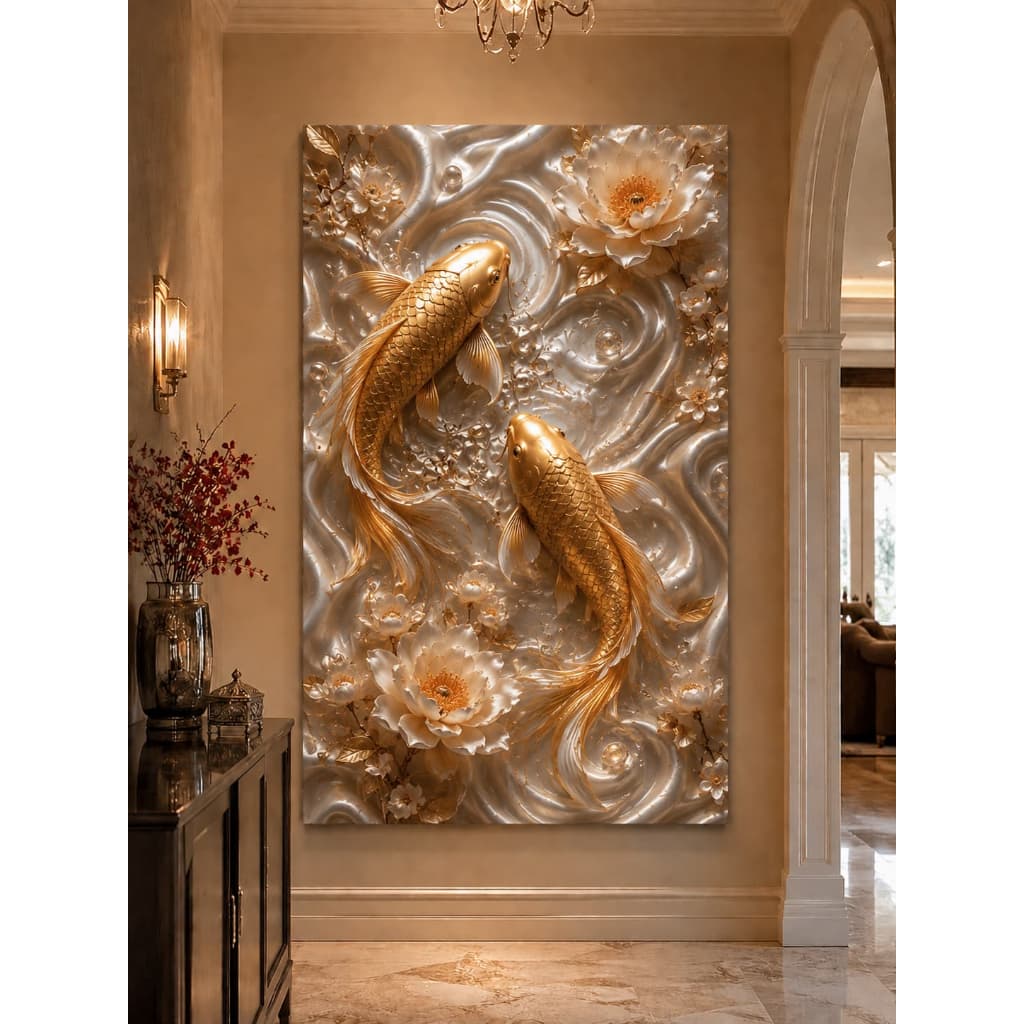 Quadro Decorativo Carpa Peixe Koi Rose Gold Luxo Clean Sala Quarto Copa Consultório Escritório Hall