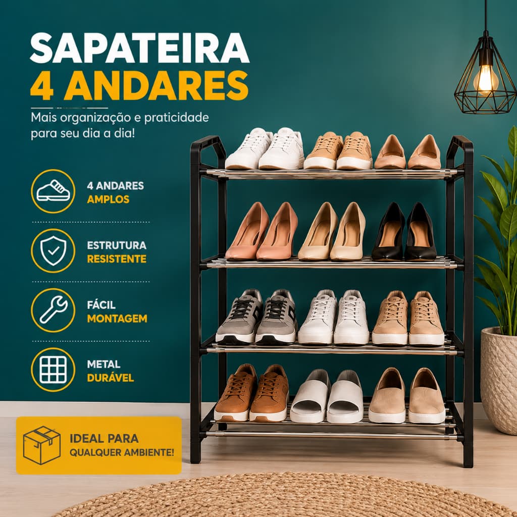 Sapateira Vertical Porta Sapatos Organizadora de Calçados 4 Andares Prateleira Decoração