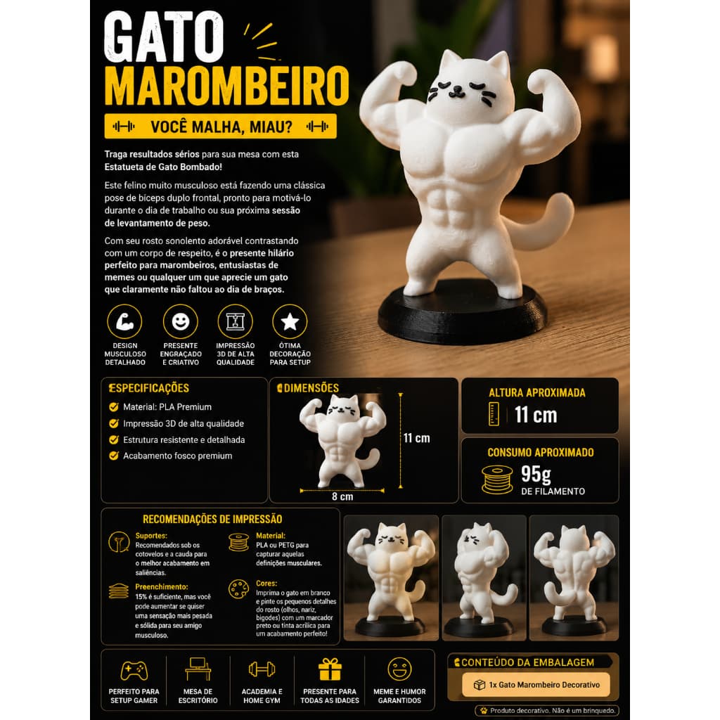 Gato Maromba Musculoso | Decoração Geek
