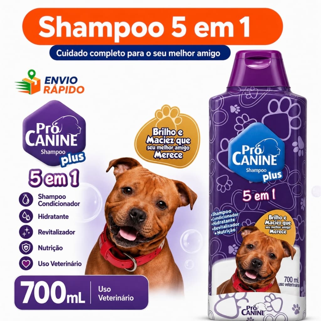 Shampoo Pet 5 em 1 para Cães e Gatos Pro Canine 700ml