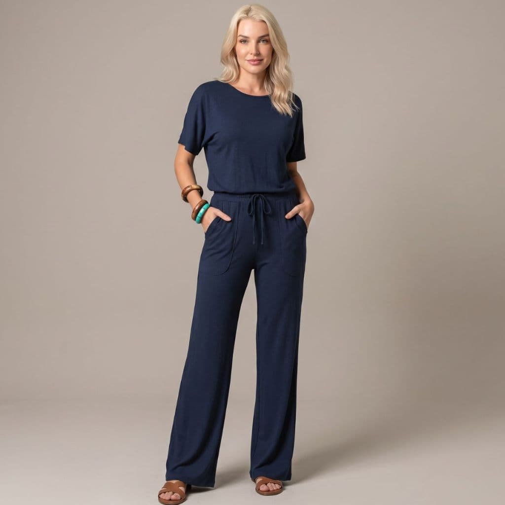 Conjunto Moletinho Feminino Calça Pantalona E Blusa Casual Vicenza Mel Liso Conforto - Envio Imediato