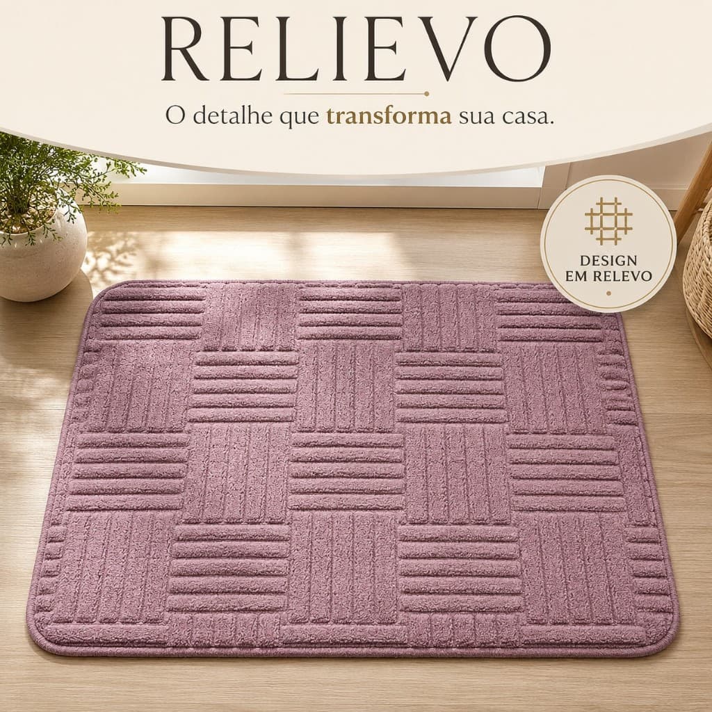 Tapete Retangular 40x60cm Relevo Geométrico Decorativo Confortável Sala Quarto Corredor Banheiro