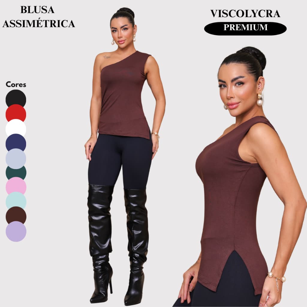 Blusa Feminina Assimétrica Forro Duplo Estilosa Elegante Versátil Viscolycra Tedência