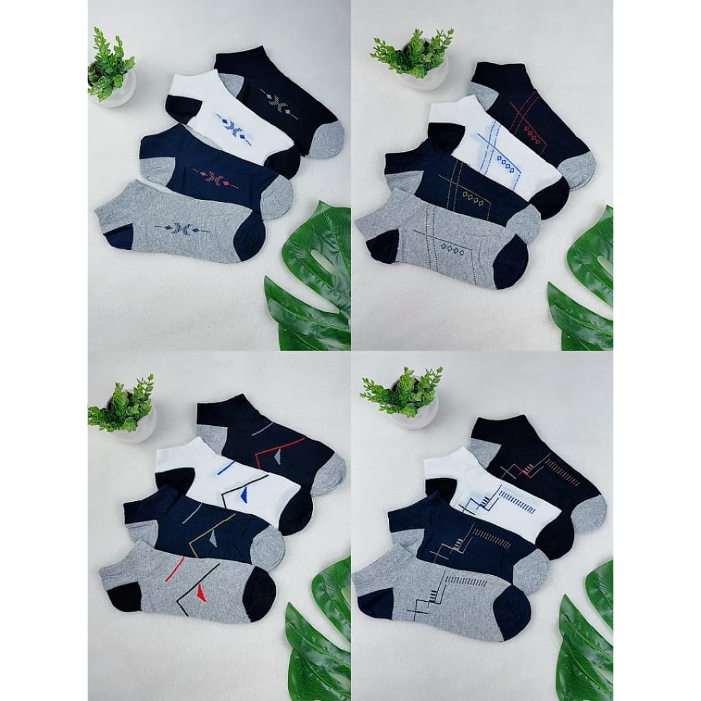 PACOTE COM 12 PARES DE MEIAS MASCULINAS ESTAMPAS VARIADAS CANO CURTO
