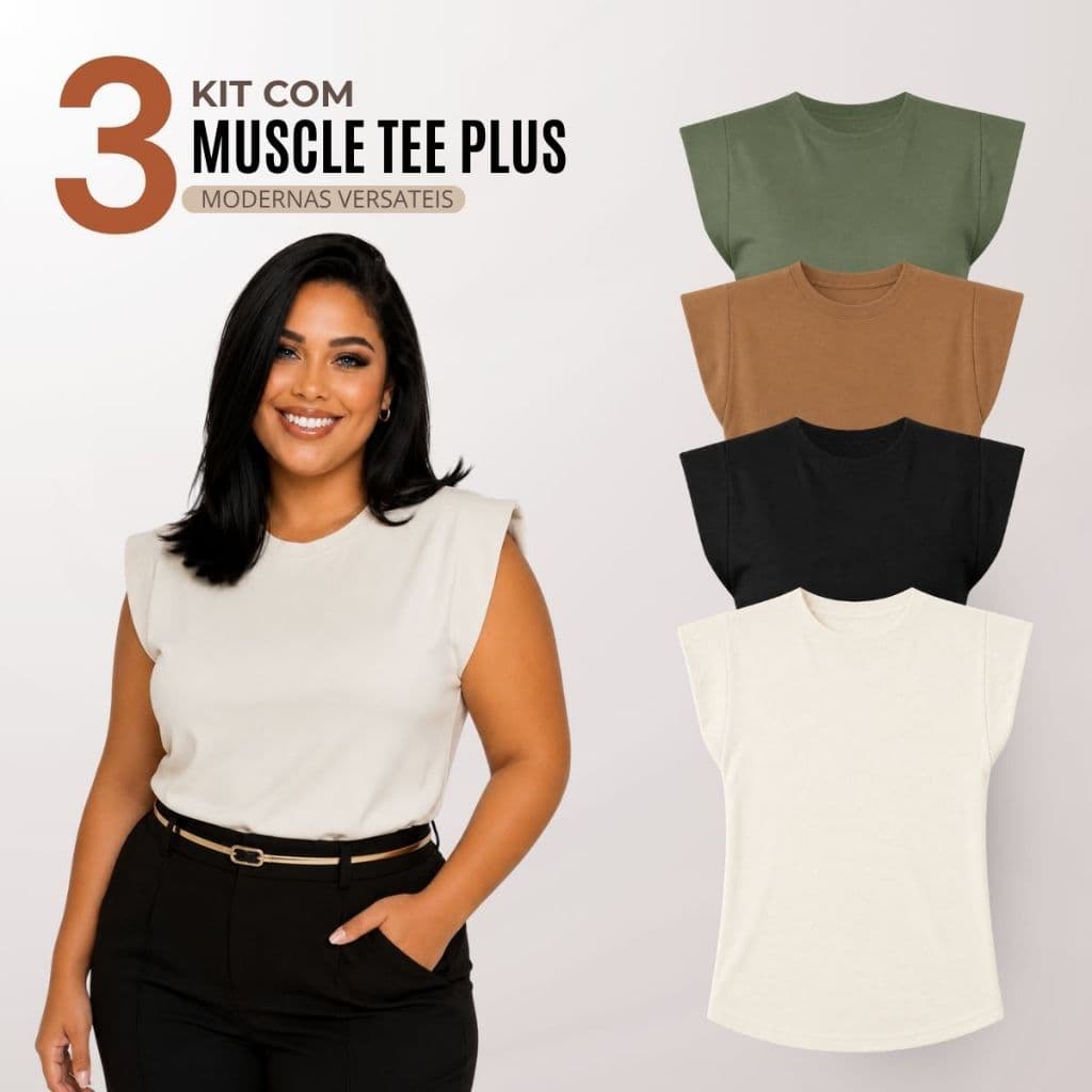 Kit 3 Blusas Feminina Plus Size Muscle Tee Moderna Casual 100% Algodão Premium - J00