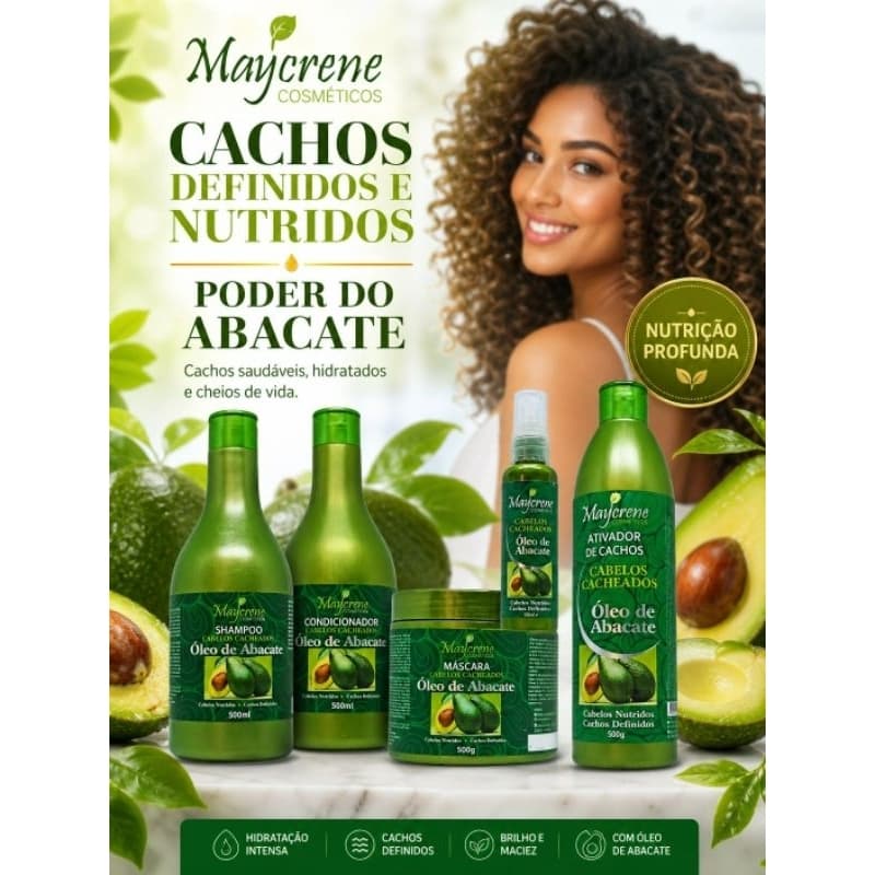 Kit Para Cabelo Cacheado de Óleo De Abacate Nutrição Capilar Completa