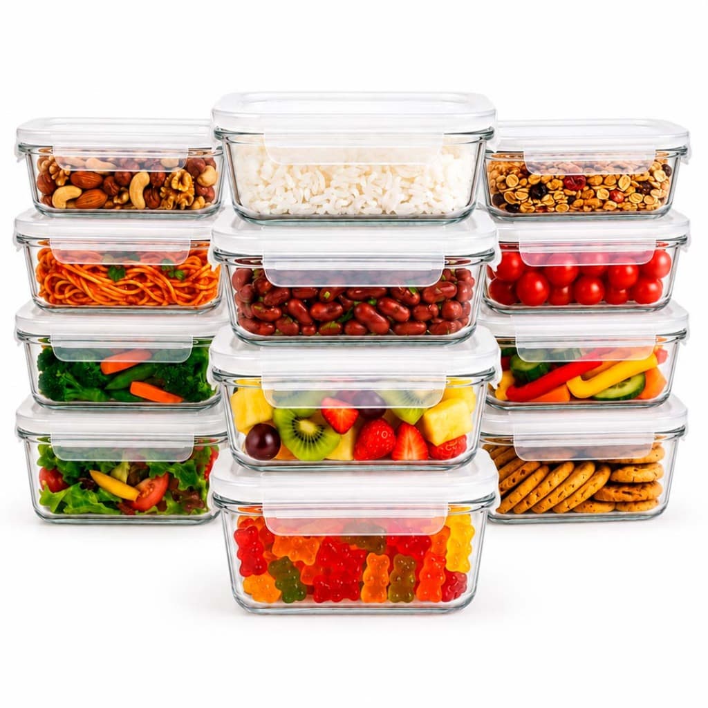 Kit com 12 Potes Herméticos de Vidro Marmita, Armazenamento, Alimentos, Vedação Forte 1040ml
