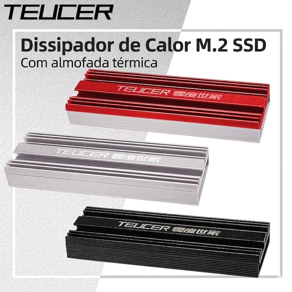 Dissipador de Calor Teucer M2-LD02 2280 M.2 SSD NVMe de alumínio com almofada térmica, espessura 9mm pode usar PS5