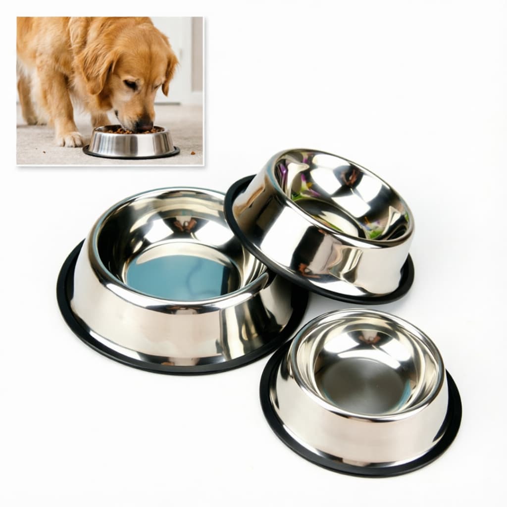 2pcs Pote Comedouro Inox Pet Anti Derrapante para Cachorro e Gato - Tigela