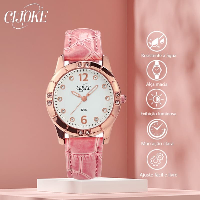 CIJOKE 《Marca》Relógio de quartzo impermeável para mulheres, com esferas de diamante e presente ideal para encontros