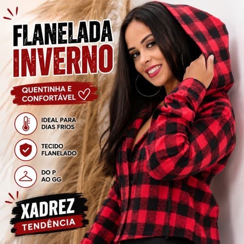 Camisa Feminina Flanelada Xadrez Blusa Flanelado Feminina Camisa Flanelada Xadrez Feminina com Toca