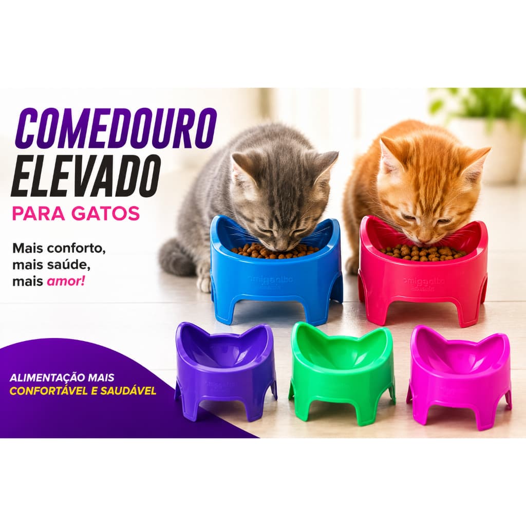 Comedouro Elevado Para Gatos 240mL São Benedito Ergonômico Plástico