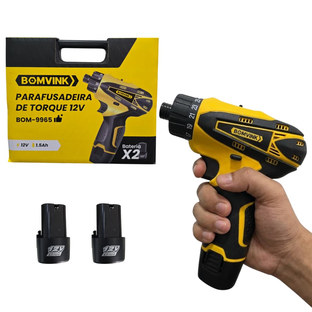 Parafusadeira De Torque Sem Fio 12v Bomvink Com 2 Baterias Maleta Kit 25 Eixo Flexivel Soquetes