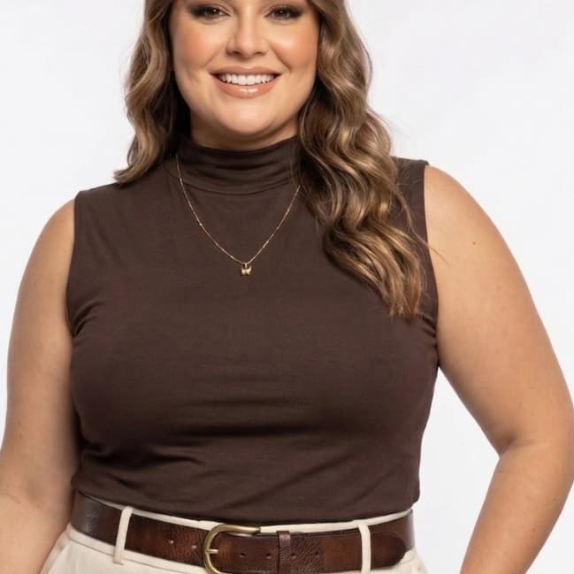 Blusa Feminina Gola Alta Plus Size Sem Manga Viscolycra Garrafinha  G1 G2 G3