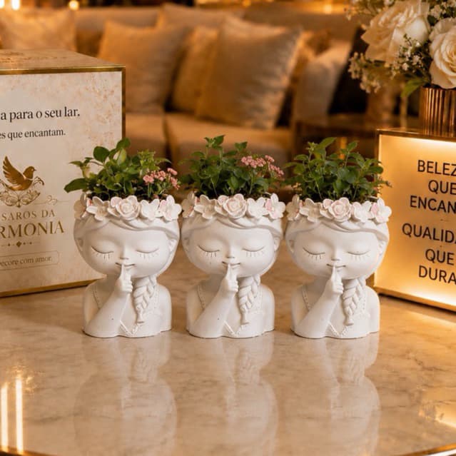 Kit 3 Vasos Decorativos em Gesso para colocar planta Delicadeza e Elegância para sua Casa