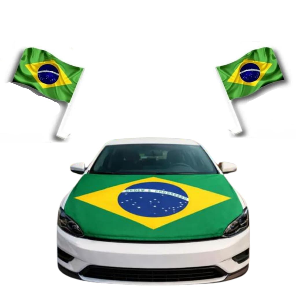 Kit Bandeira Brasil Capô Para Carro Torcida Copa do Mundo 3pçs