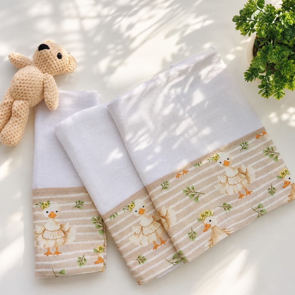 Fraldinhas de Bebê Kit com 3 Pano Boca  100% Algodão Macio Duplo Absorvente e Antialérgico Molinelli