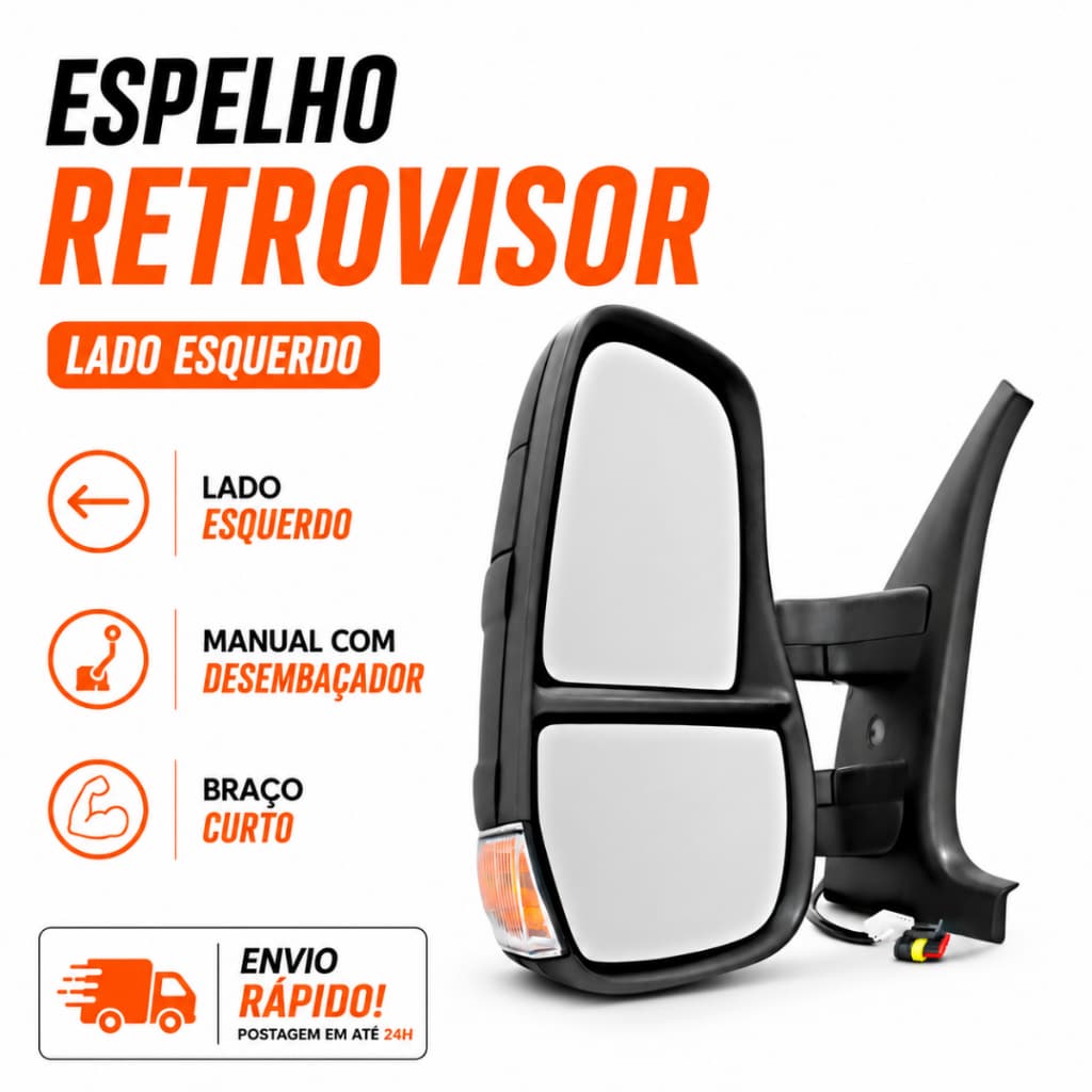 Espelho Retrovisor Manual Com Desembaçador Iveco Nova Daily Lado Esquerdo 2008 2009 2010 2011