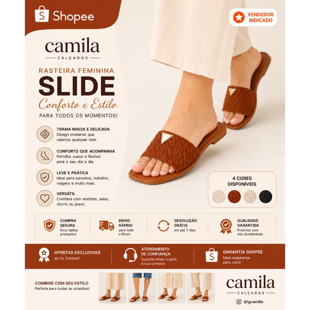 Rasteira Feminina chinelo Slide Leve conforto Praticidade Estilo Moda Cores