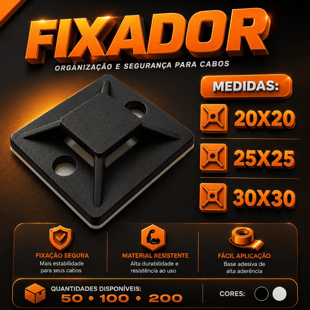 Fixadores Auto Adesivo Organizadores De Fios E Cabos, Fita Dupla Face - Preto Ou Branco