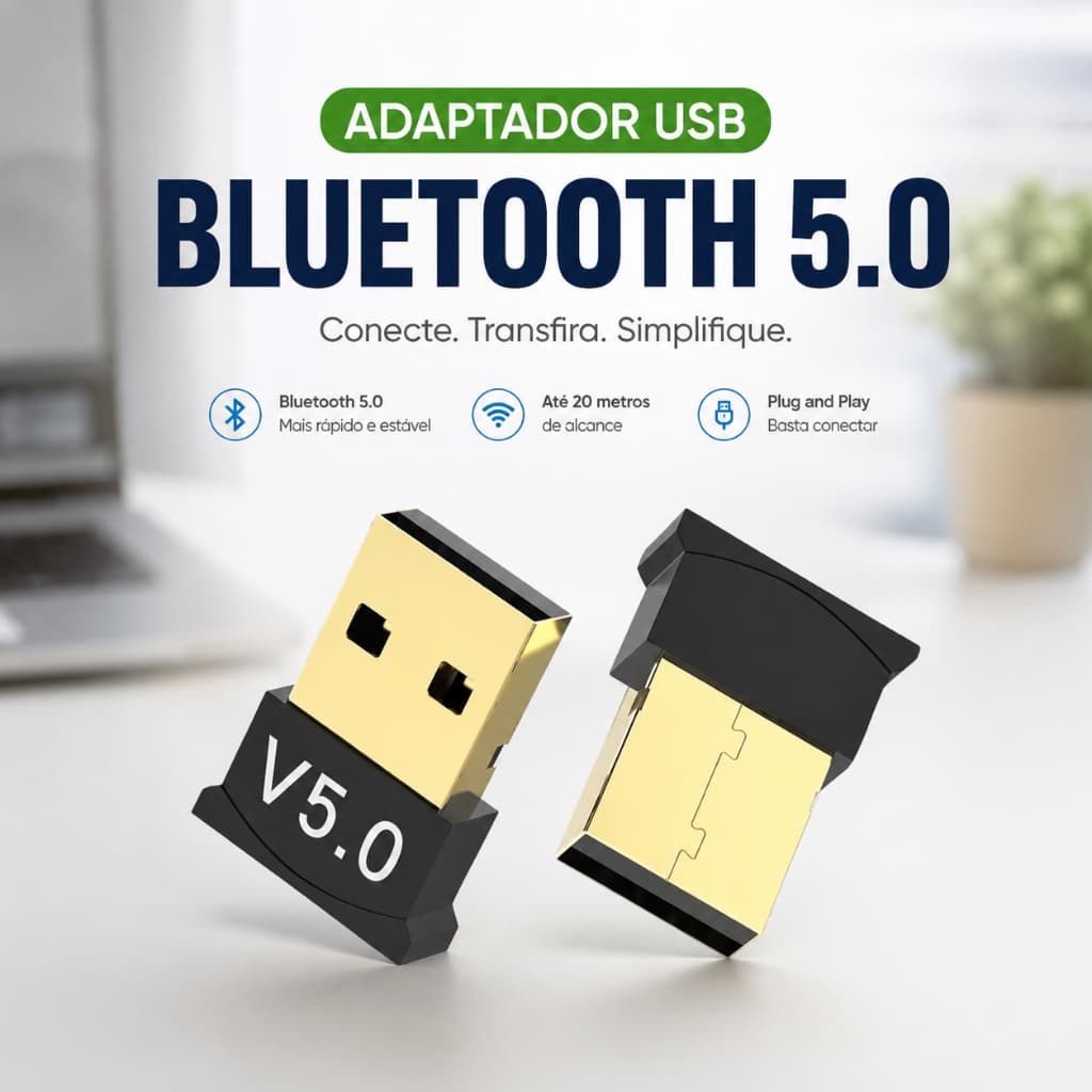 Adaptador USB Bluetooth 5.0 para PC Notebook | Conecta Fone Mouse Teclado Impressora
